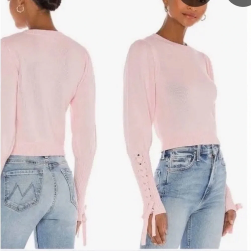 525 America Sweater Braided Tie Puff Sleeve Sweater Size Small